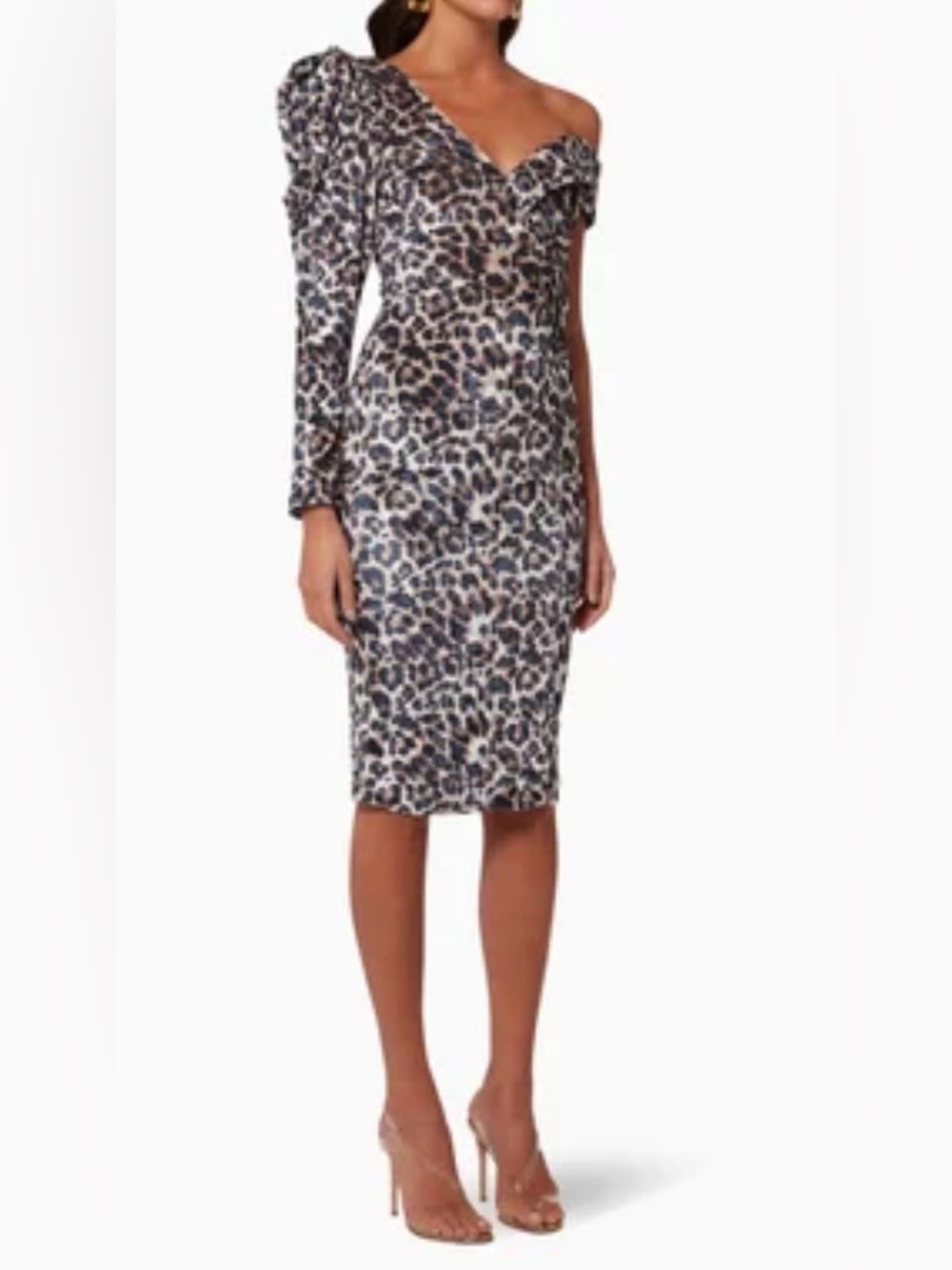Lavish Alice One-Shoulder Leopard Print Long Sleeve Dress - Taupe & Black